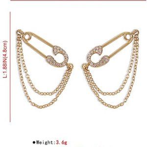 14K Gold Plated Rhinestone Crystal Paper Clip Earrings